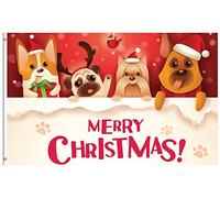 Bandiere Da Giardino Merry Christmas Animals Dogs Cardinal Bird With Hats Winter Bandiera Decorativa Resistente Intemperie Bandiera Dell'Orgoglio Colore Vivido Bandiere Da Cortile Per 152X90CM