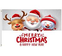 Bandiere Da Giardino Merry Christmas Santa Claus Snowman Elk Winter Xmas Bandiere Da Cortile Colore Vivido Bandiera Dell'Orgoglio Resistente Intemperie Bandiera Decorativa Per Esterno 152X90CM
