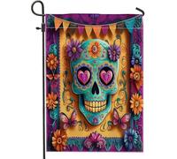 Bandiere da giardino messicane con scheletro di zucchero, 30,5 x 45,7 cm, double face, per esterni, divertente motivo a teschio, bandiere standard in tela per casa, giorno dei morti, bandiera per