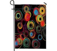 Bandiere da giardino nere colorate a pois 30,5 x 45,7 cm, double face, per esterni, decorazione per esterni, Funky Line Circle Front Yard Canvas House Flag, Cool Geometrica Outdoor Piccola Bandiera