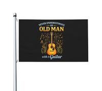 Bandiere Da Giardino Never Underestimate An Old Man With A Guitar Bandiere Decorative Antivento Outdoor Bandiera Durevole Banner Giardino Per Fattoria Celebrazione Esterna 90X150 CM