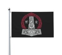 Bandiere Da Giardino Norse Mythology Vikings Hammer Magic Rune Pride Flag Colore Vivido Bandiere Da Cortile Resistente Intemperie Bandiera Dell'Orgoglio Per Festival Portico Esterno 152X90CM