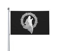 Bandiere Da Giardino Old Norse Mythology Vikings Rune Odin Wolf Bandiera Decorativa Premium Bandiera Dell'Orgoglio Colore Vivido Bandiere Da Cortile Per Prato Festival Portico 152X90CM