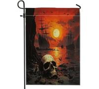 Bandiere da giardino panoramiche nautiche con nave pirata 30,5 x 45,7 cm, double face, per esterni, decorazione per esterni, bandiera horror spaventosa gotica per casa, paesaggio esterno piccolo
