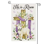 Bandiere da giardino pasquale per esterni, He is Risen religioso croce agnello bandiere da cortile per decorazione cortile, fiore di giglio primaverile piccolo banner a doppia faccia per la
