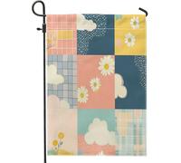 Bandiere da giardino patchwork Funky Plaid 30,5 x 45,7 cm su entrambi i lati per esterni, Preppies Groovy Check Standard Vertical Canvas House Flags, graziose bandiere a scacchi per cortile cortile