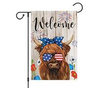Bandiere Da Giardino Patriotic 4Th Of July Highland Cow Famrhouse For Memorial Veterans Independence Day Bandiera Decorativa Resistente Intemperie Pride Flag Premium Bandiera Per Prato 30X45Cm