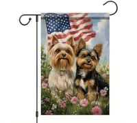 Bandiere Da Giardino Patriotic 4Th Of July With Yorkshire Terriers Dog American Flower Summer Independence Day Bandiera Decorativa Premium Pride Flag Intemperie Bandiera Per Bar 30X45Cm
