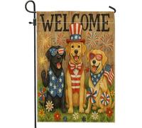 Bandiere Da Giardino Patriotic Summer Welcome Independence Day Fireworks Dogs Bandiera Decorativa Premium Bandieradacortile Resistente Dissolvenza Outdoor Bandiera Per Bar Portico 30X45Cm