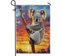 Bandiere da giardino per animali domestici con koala, 30 x 45 cm, per esterni, pittura a olio, ramo tramonti, bandiere verticali standard in lino per casa, animali, cortile, cortile, prato