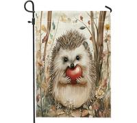 Bandiere da giardino per animali domestici con riccio, 30,5 x 45,7 cm, double face, per esterni, acquarello, foreste, scena, bandiere verticali standard in tela per casa, animali da cortile, cortile