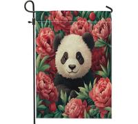 Bandiere da giardino per animali domestici divertenti a forma di panda, 30,5 x 45,7 cm, double-face, per esterni, con fiori intorno alla parte anteriore, bandiera per casa, animali da esterno, piccola