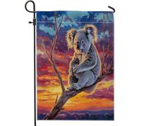 Bandiere da giardino per animali domestici divertenti koala, 30,5 x 45,7 cm, double face, decorazione esterna, pittura a olio, ramo tramonti scena anteriore cortile bandiera per casa, animali