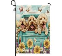 Bandiere da giardino per cani, 30,5 x 45,7 cm, double face, decorative esterne, divertenti per cuccioli, camion, girasole, bandiera, tela, per casa, animali domestici, piccoli giardini e prato