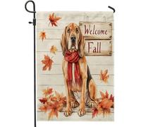 Bandiere da giardino per cani autunnali Bloodhound, 30,5 x 45,7 cm, double-face, per esterni, con motivo autunnale con cuccioli, bandiere standard in tela per casa, foglia d'acero in legno per animali
