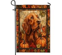 Bandiere da giardino per cani autunnali irlandesi 30,5 x 45,7 cm, double face, decorative esterne, vetro colorato, motivo autunnale, bandiera per casa, cucciolo di zucca per esterni, piccola bandiera