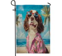 Bandiere da giardino per cani Beach Springer Spaniel, 30,5 x 45,7 cm, double face, divertenti bandiere hawaiane da spiaggia, bandiere per prato in iuta standard, per cortile di animali domestici