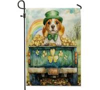 Bandiere da giardino per cani Beagle per il giorno di San Patrizio, 30 x 45 cm, double face, per esterni, per fattoria, camion, cuccioli, bandiere per esterni, decorazione per prato