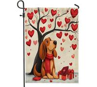 Bandiere da giardino per cani Bloodhound di San Valentino, 30,5 x 45,7 cm, double face, per esterni, divertente motivo a cuore, albero, cucciolo, bandierine standard in tela per casa, cortile, cortile