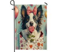 Bandiere da giardino per cani Border Collie per San Valentino, 30,5 x 45,7 cm, double face, per esterni, lettera d'amore, motivo cucciolo, bandierine standard in tela per la casa, per amanti del