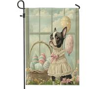 Bandiere da giardino per cani Boston Terrier Spring Easter 30,5 x 45,7 cm, double face per esterni, Victoria Country Puppy standard verticali bandiere per casa, fattoria, cortile, cortile, prato