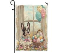 Bandiere da giardino per cani, bulldog francese, primavera, Pasqua, 30,5 x 45,7 cm, double face, per esterni, con cucciolo di Victoria Country, bandiere verticali standard per casa, fattoria, cortile