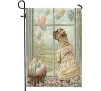 Bandiere da giardino per cani Bullmastiffs Spring Easter Bullmastiffs, 30,5 x 45,7 cm, double face, per esterni, con cucciolo di Victoria Country, bandiere verticali standard per casa, fattoria