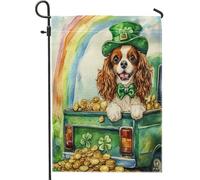 Bandiere da giardino per cani Cavalier King Charles Spaniel di San Patrizio, 30,5 x 45,7 cm, double face, per esterni, bandiere per esterni in tela standard, decorazione per esterni, cortile, cortile