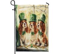 Bandiere da giardino per cani Cavalier King Charles Spaniel di San Patrizio, 30,5 x 45,7 cm, double face, per esterni, per finestre, cuccioli, bandiere verticali standard per casa, cortile, cortile