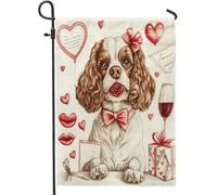 Bandiere da giardino per cani Cavalier King Charles Spaniel di San Valentino, 30,5 x 45,7 cm, double face, per esterni, motivo cucciolo vintage, bandiera standard per casa, amante, cortile, cortile