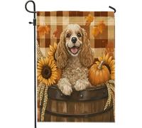 Bandiere da giardino per cani Cocker Spaniel, 30,5 x 45,7 cm, double face, per decorazione esterna, bandiera autunnale a quadri per animali domestici, bandiera per casa in tela per cuccioli, piccola