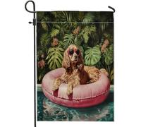 Bandiere da giardino per cani Cocker Spaniel, 30,5 x 45,7 cm, double face, per esterni, pittura a olio estiva, bandiera verticale standard per casa, cuccioli, cortile, cortile, prato