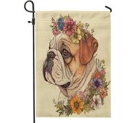 Bandiere da giardino per cani con bulldog primaverile, 30,5 x 45,7 cm, double face, decorative esterne, belle bandiere floreali per cortile, piccole bandiere in tela per la casa, per cuccioli di