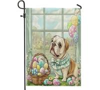 Bandiere da giardino per cani con bulldog primaverile, 30,5 x 45,7 cm, double-face, per esterni, con cucciolo di Victoria Country, bandiere verticali standard per casa, fattoria, cortile, cortile