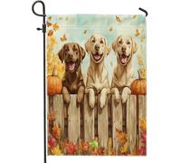 Bandiere da giardino per cani con Labrador Retriever autunnale, 30,5 x 45,7 cm, per esterni, recinti autunnali, zucca, acero, standard, verticali, in lino, per casa, cuccioli, animali domestici