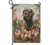 Bandiere da giardino per cani con mastino neopoletano primaverile pasquale, 30,5 x 45,7 cm, double face, per esterni, uova di fattoria, croce, cuccioli, bandierine per esterni, decorazione vintage per