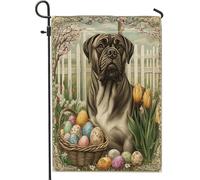 Bandiere da giardino per cani con mastino pasquale primaverile, 30,5 x 45,7 cm, double face, per esterni, uova di fattoria, croce cucciolo, bandierine standard per esterni, decorazione vintage per