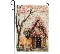 Bandiere da giardino per cani con mastino primaverile, 30,5 x 45,7 cm, double face, per esterni, divertenti bandiere floreali per cabina, cortili, piccole bandiere in tela per la casa, per animali