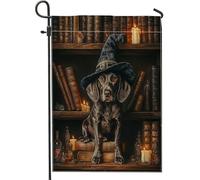 Bandiere da giardino per cani con puntatore a pelo corto di Halloween, 30,5 x 45,7 cm, double face, per esterni, per esterni, libri magici, spaventosi, streghe, cuccioli, bandiera, casa, cortile