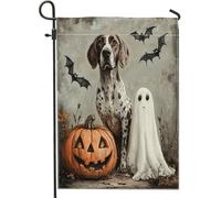 Bandiere da giardino per cani con puntatore a pelo corto di Halloween, 30,5 x 45,7 cm, double face, per esterni, divertente fantasma, cucciolo di animale domestico, bandiere verticali standard per
