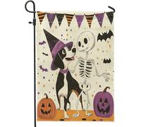 Bandiere da giardino per cani con puntatore a pelo corto per Halloween, 30,5 x 45,7 cm, double face, con teschio spaventoso zucca, cucciolo di zucca standard, decorazione per esterni, divertente