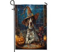 Bandiere da giardino per cani con puntatore a pelo corto per streghe di Halloween, 30,5 x 45,7 cm, double face, per decorazioni esterne, tarocchi astrologia cucciolo bandiera per casa, strega