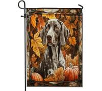 Bandiere da giardino per cani con puntatore autunnale a pelo corto, 30,5 x 45,7 cm, double face, per esterni, in vetro colorato, motivo autunnale, bandiera per casa, cucciolo all'aperto piccolo