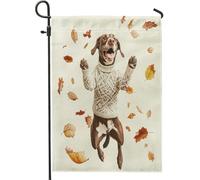 Bandiere da giardino per cani con puntatore autunnale a pelo corto, 30,5 x 45,7 cm, double face, per esterni, foglie d'acero autunnali, motivo cucciolo standard in tela, divertente e carina bandiera