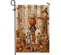 Bandiere da giardino per cani con puntatore autunnale a pelo duro, 30,5 x 45,7 cm, double face, per decorazione esterna, bandiera rustica autunnale in tela, spaventapasseri all'aperto piccola bandiera