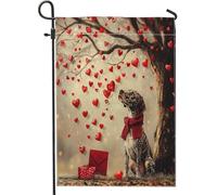 Bandiere da giardino per cani con puntatore tedesco a pelo corto per San Valentino, 30,5 x 45,7 cm, double face, per decorazione esterna, divertente bandiera in tela con cuore, albero, cucciolo