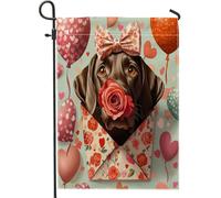 Bandiere da giardino per cani con puntatore tedesco a pelo corto per San Valentino, 30 x 45 cm, double face, per esterni, lettera d'amore, motivo cucciolo, bandierine standard in tela per la casa, per