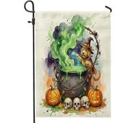 Bandiere da giardino per cani con scarabocchio dorato di Halloween, 12 x 18 su entrambi i lati per esterni, bandiere standard per la casa del cortile anteriore, bandiere per portico in tela da strega