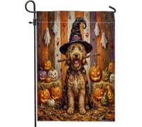 Bandiere da giardino per cani con scarabocchio dorato di Halloween, 30,5 x 45,7 cm, double face, per decorazione esterna, bandiera rustica horror zucca frontyard tela, spaventosa fattoria all'aperto