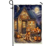 Bandiere da giardino per cani con scarabocchio dorato di Halloween, 30,5 x 45,7 cm, double face, per esterni, con zucche carine per le vacanze, bandiere per casa in tela da giardino per esterni